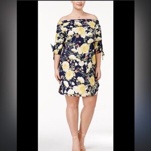 Soprano Floral Off-Shoulder Mini Dress - Yellow and Blue small